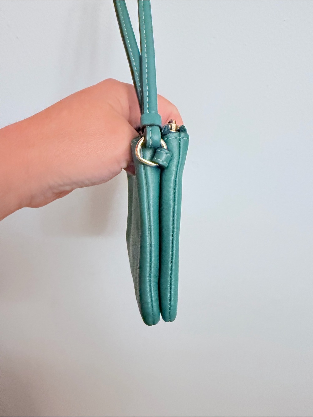 Coach Green Double Corner Zip Pebbled Leather Wristlet - Picture 5 of 8